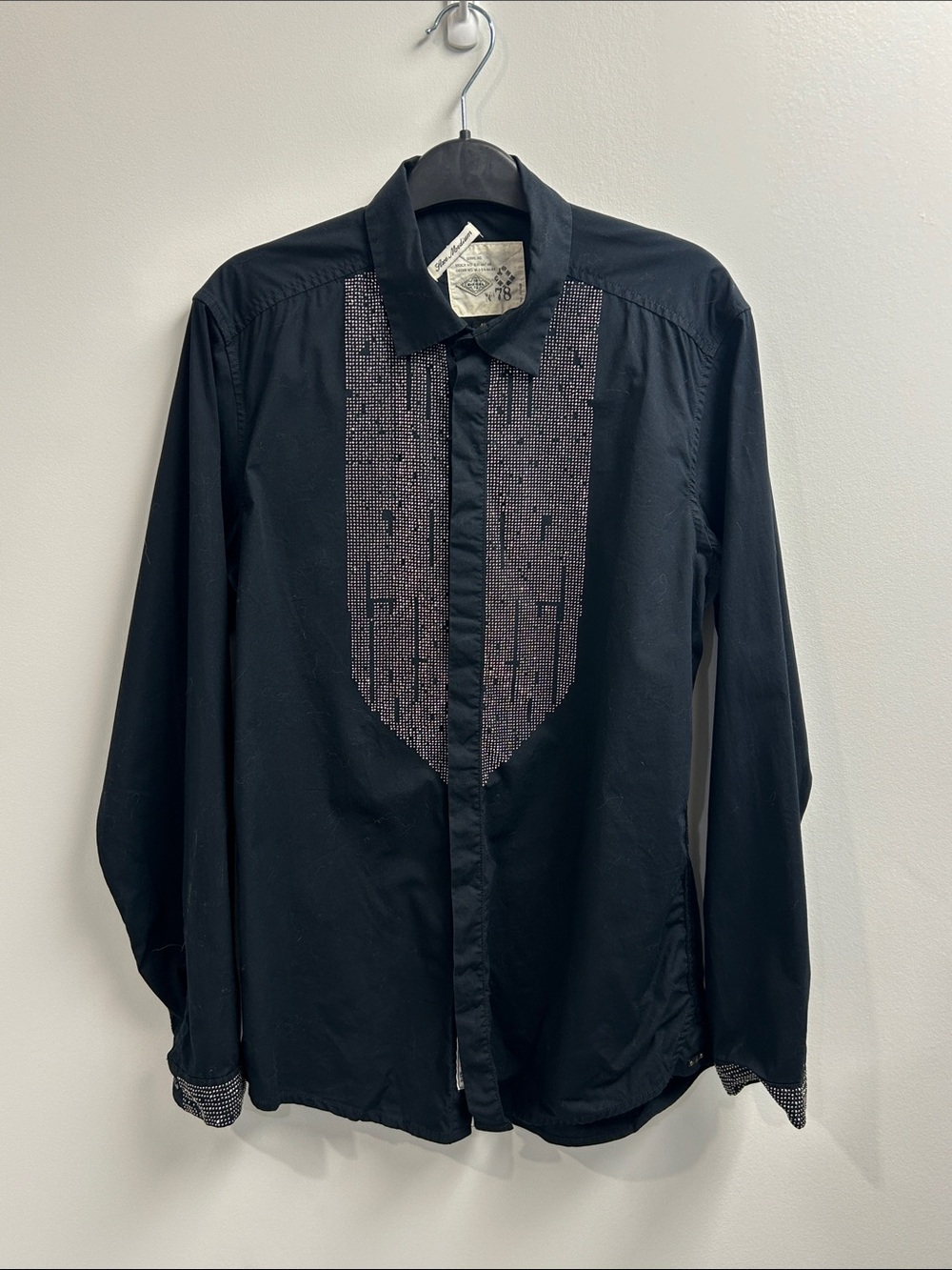 Men's Vintage Diesel Button-Up Shirt with Rhinestone Bib